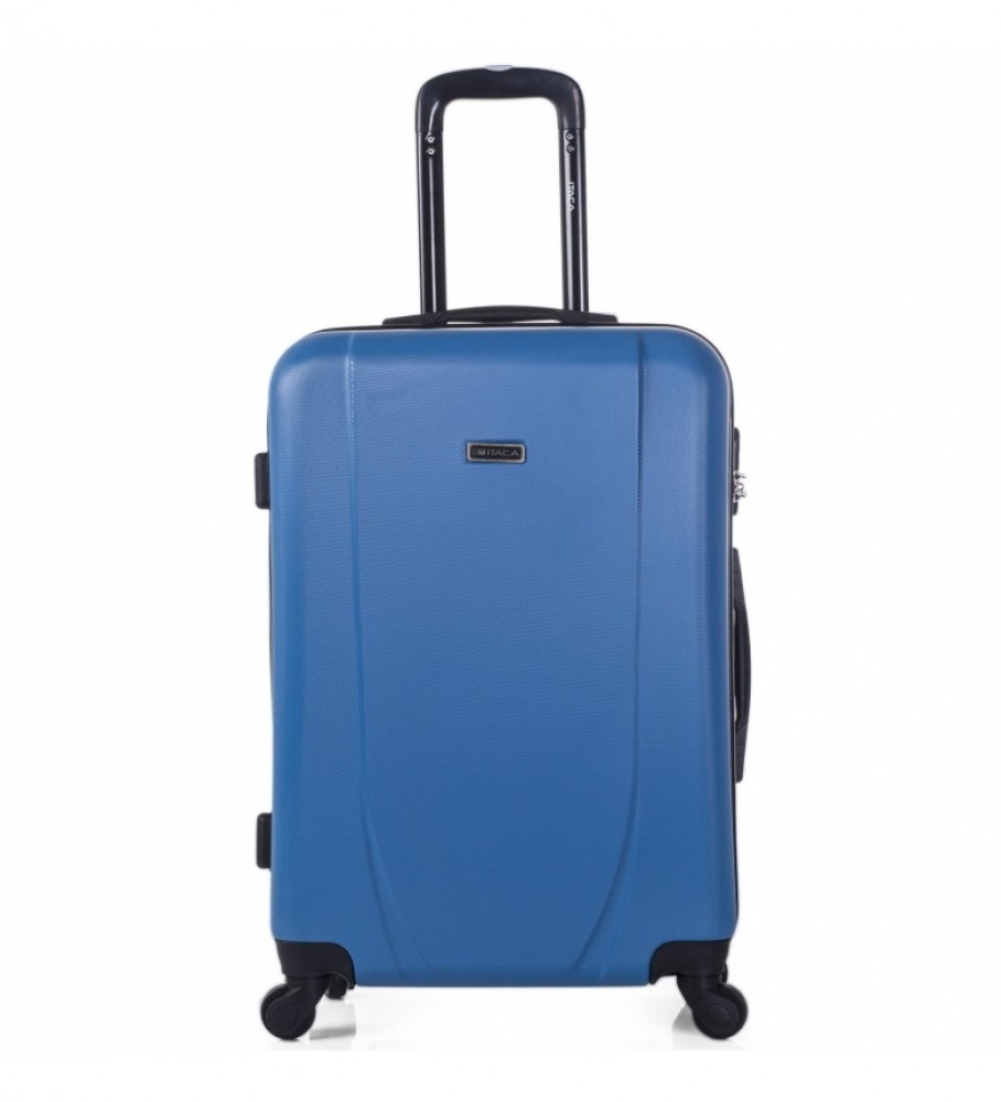 Mala de viagem rígida ITACA com 4 rodas, tamanho médio, modelo 71160, nas cores azul e antracite - 65 x 44 x 24 cm -