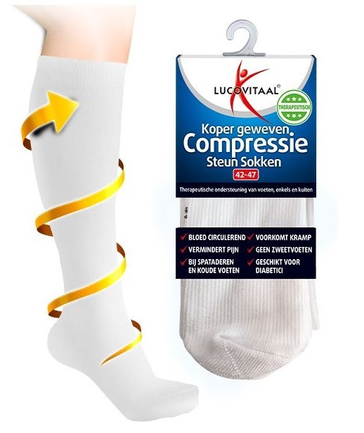 Lucovitaal Koper Compressiesok 42-47 Wit 6paar