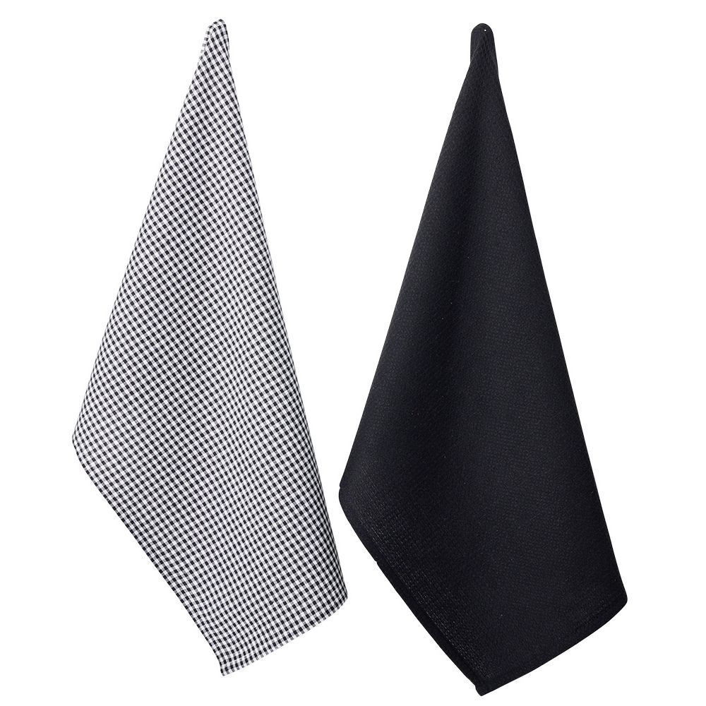 Torchon noir et blanc x2 - 100% coton 45x70cm