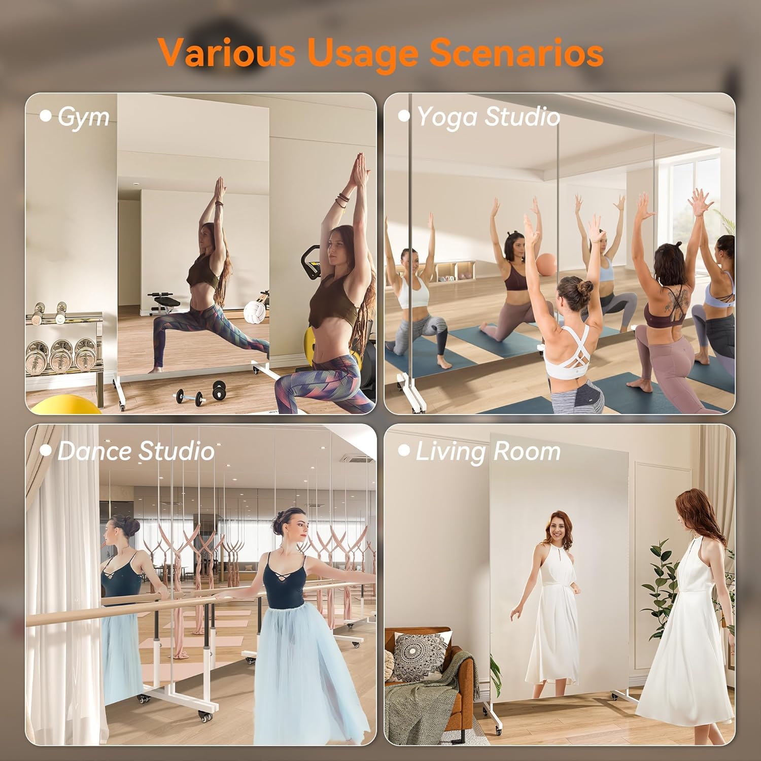Hasipu Ganzkörperspiegel 190 x 70 cm, 360° Drehbar Standspiegel mit Rollen, Gehärtetes Glas Home Gym Tanzspiegel für Schlafzimmer Fitnessraum Yoga