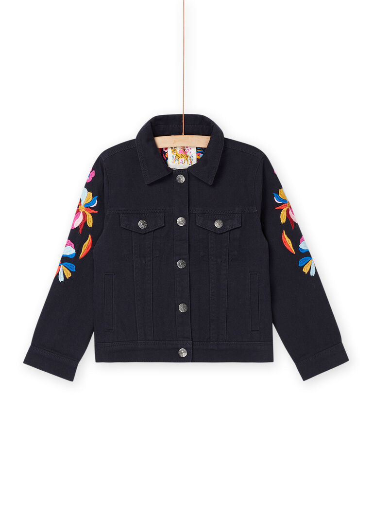 Veste en jean noire à manches brodées