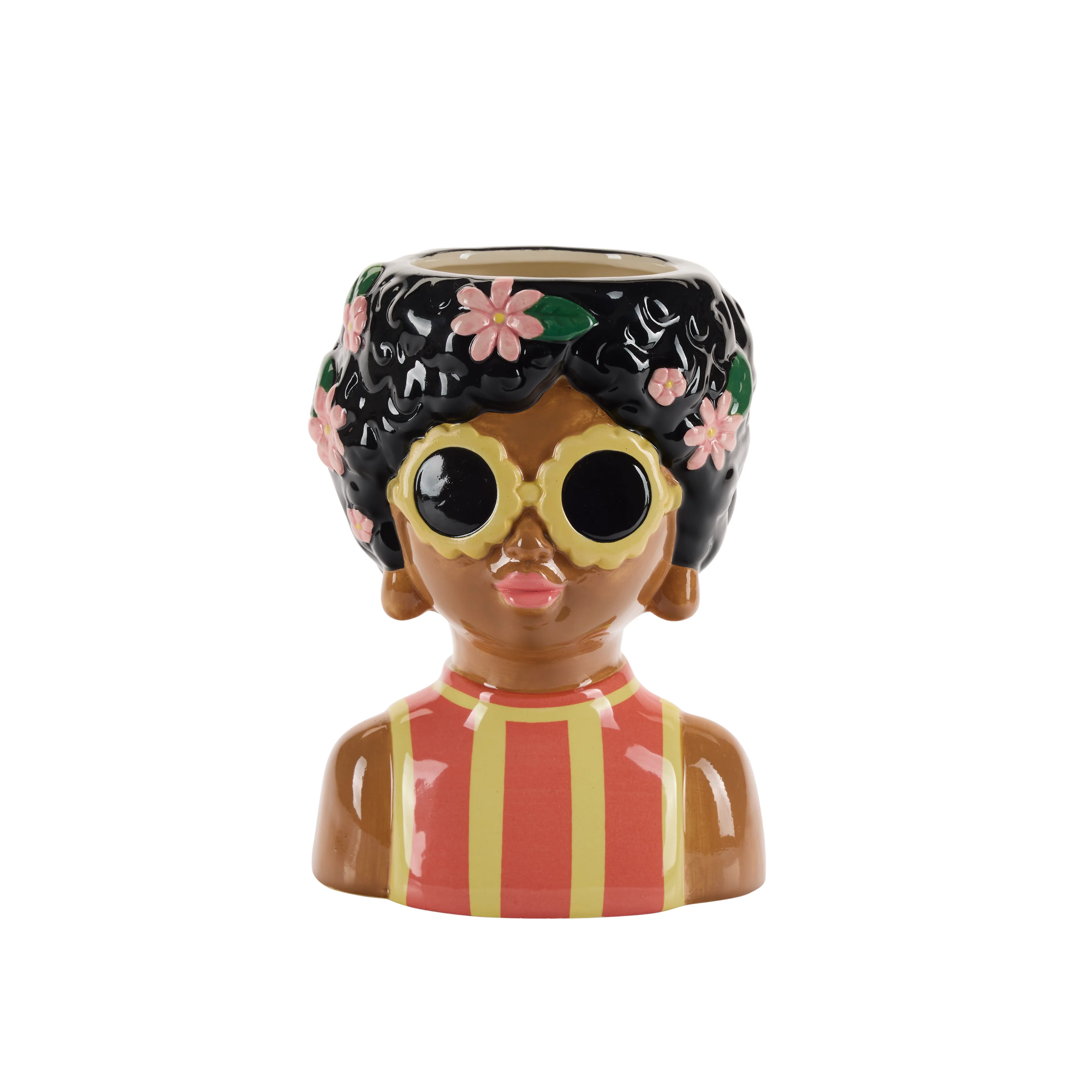 Bahne Interior  Dame med briller og krøllet hår urtepotteskjuler - H24,5 cm.