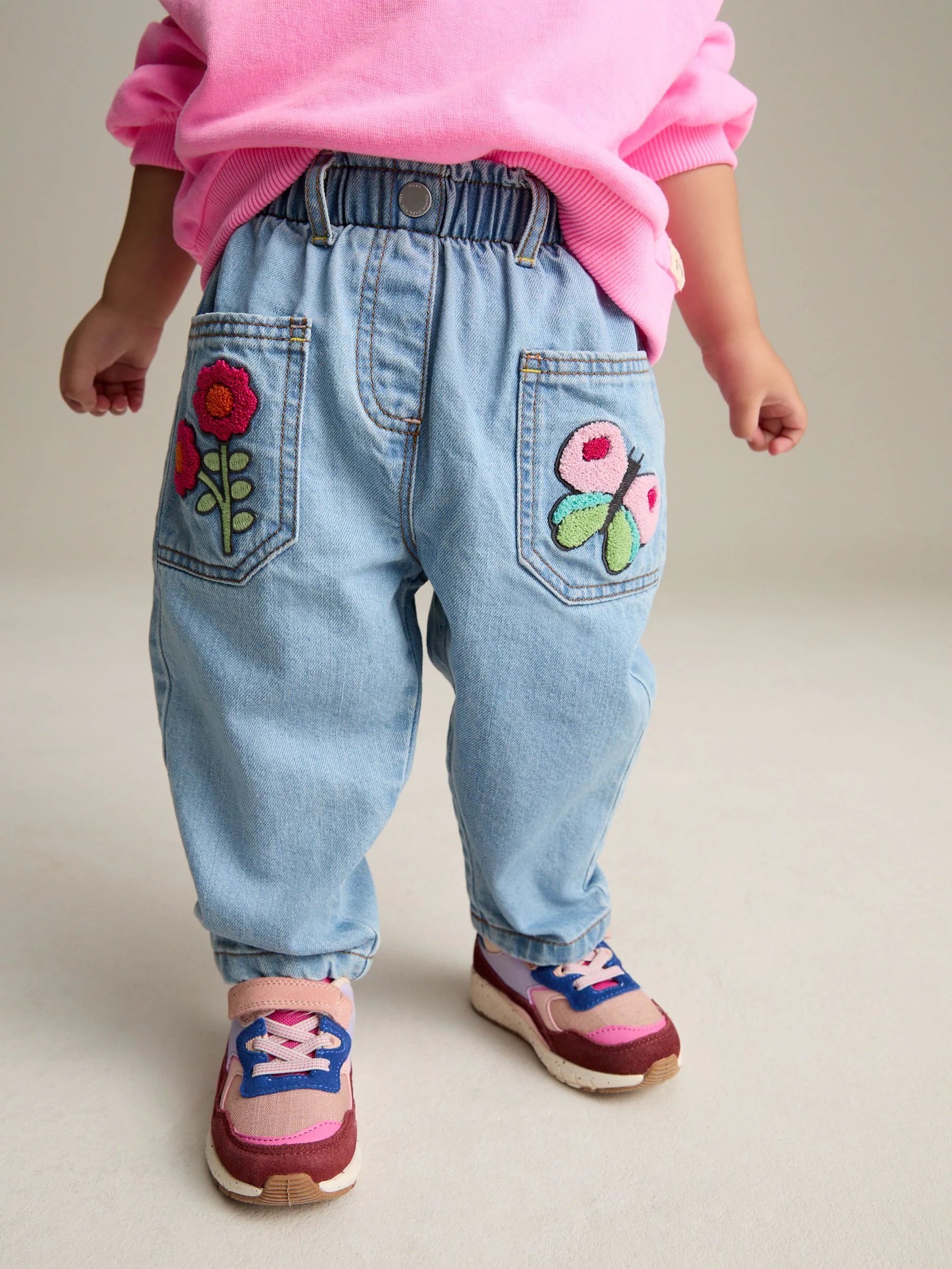 Denim - Bouclé vlinder versierde 100% katoenen jeans (3mnd-7jr)