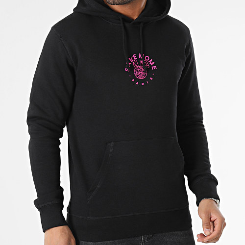 Sweat Capuche Lapin Diamanté Noir Rose Fluo