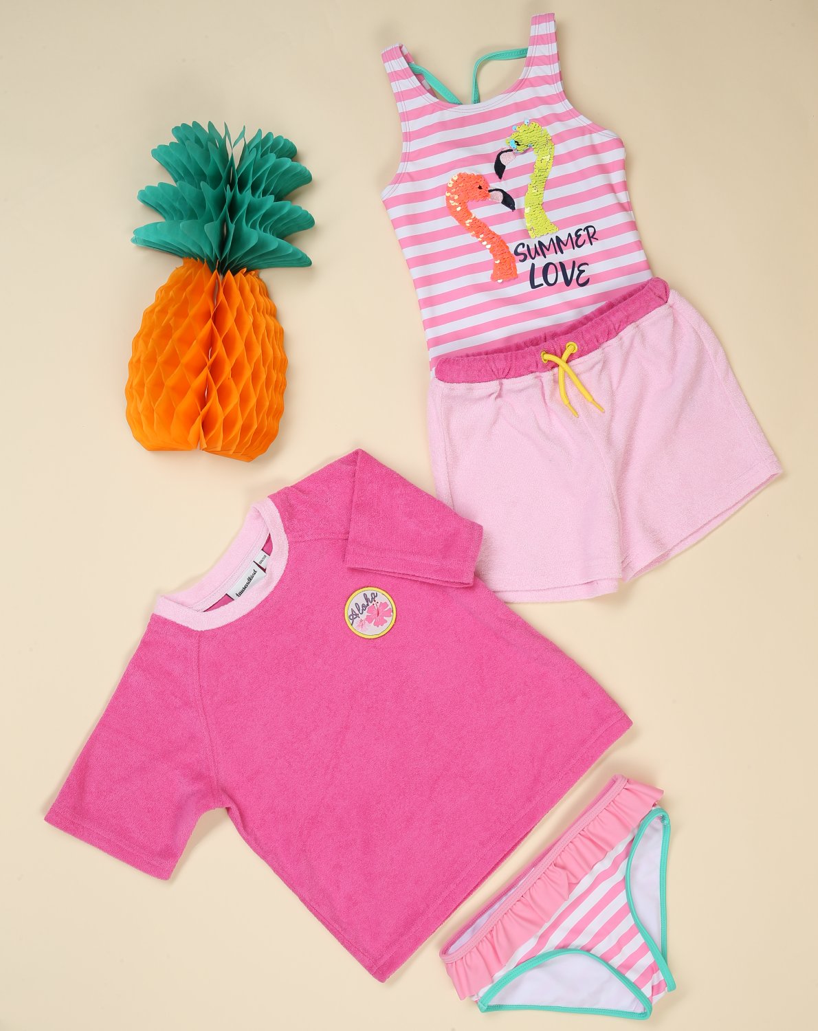 Badeanzug FLAMINGO gestreift in pink/weiß