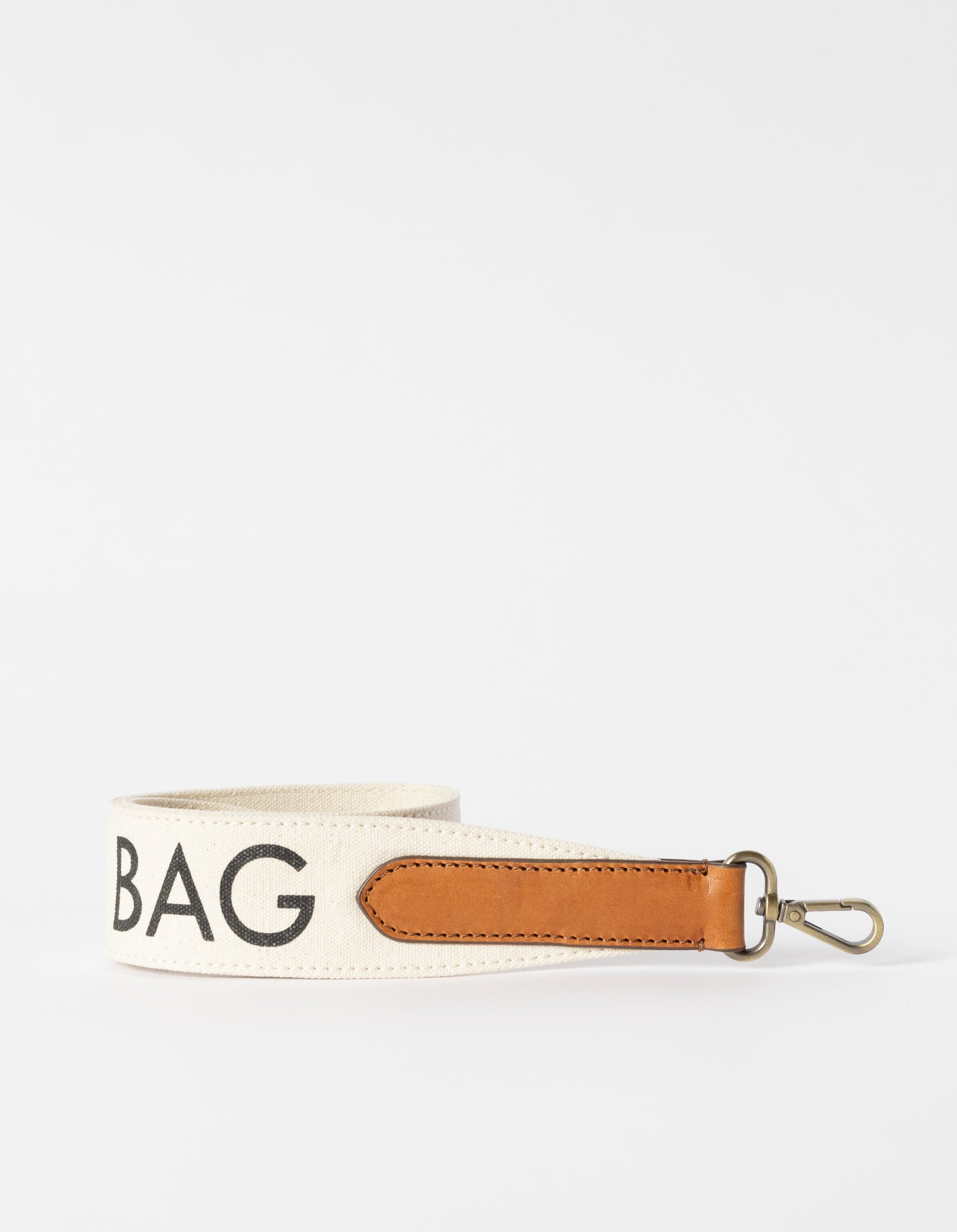 Shoulder Canvas Logo Strap - White & Cognac Classic Leather