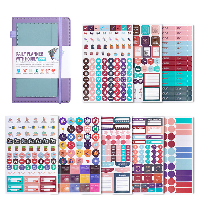 (1T/1S) 21x14cm Hard Cover Tages- und Stundenplaner Schüleragenda Zeitplanungssystem Wochenkalender 2025-2026 inkl. Sticker / Kartenhalter - Grün