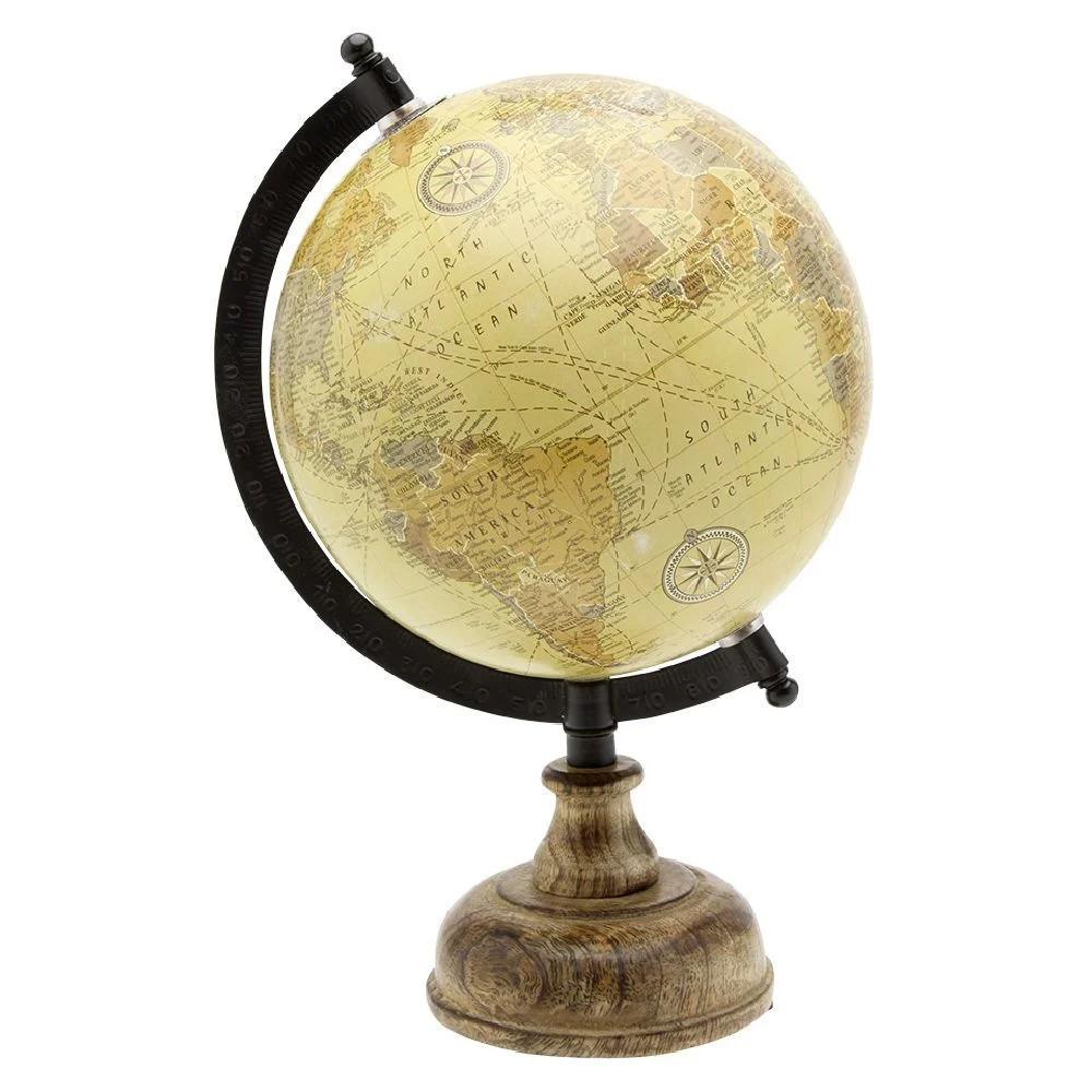 Globe terrestre sur pied en manguier et métal rose blanc noir ou jaune