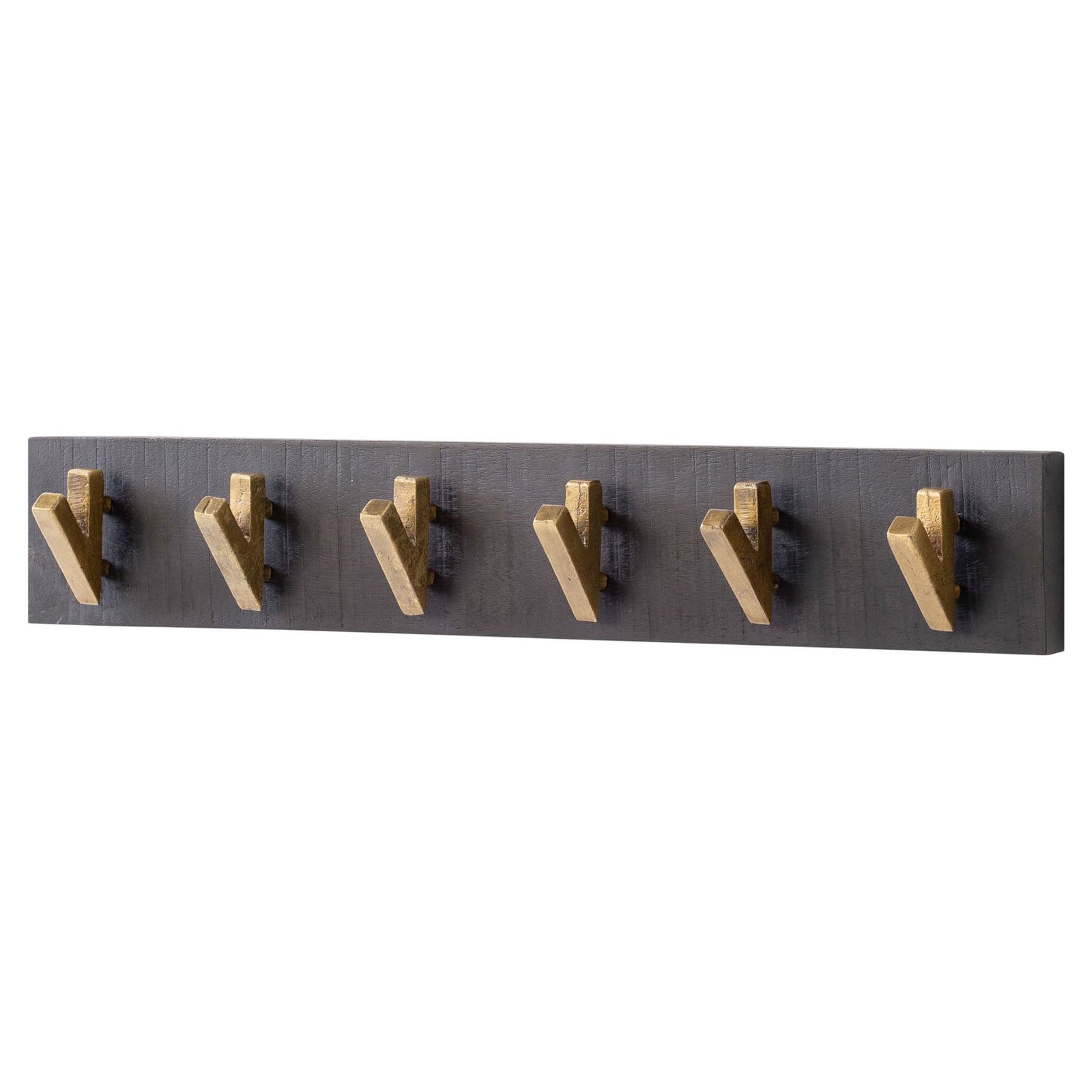 Wandgarderobe 60 x 10x 8 cm Mango Massivholz schwarz lackiert/goldfarbig