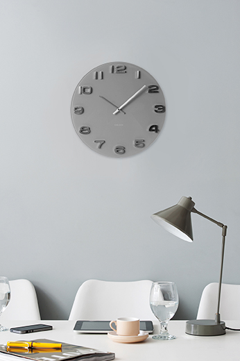 Wall clock Vintage grey round glass