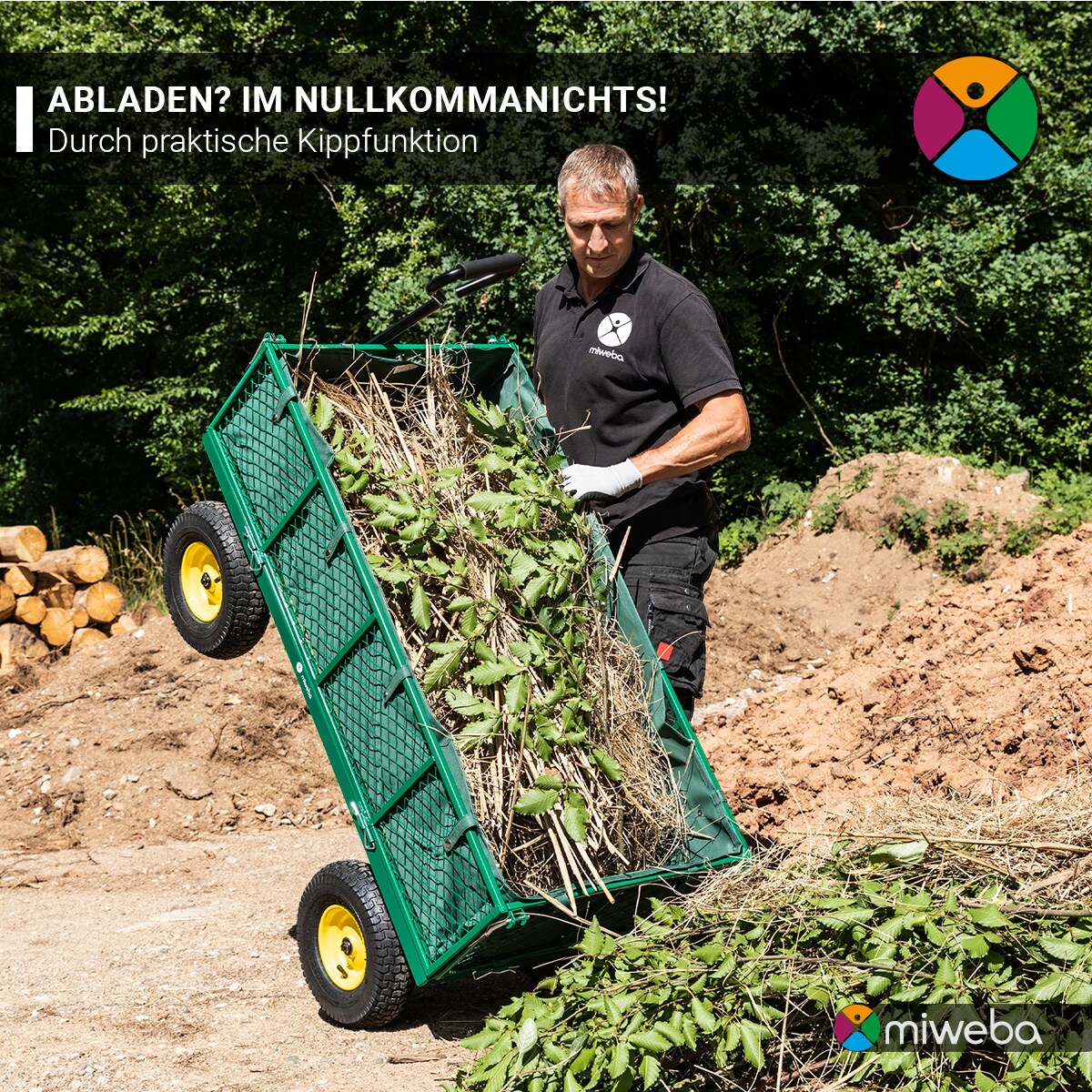 Miweba Bollerwagen MB-700, Transportwagen mit 700 kg Traglast, klappbar, Doppelachse, Stahlrahmen (Grün)