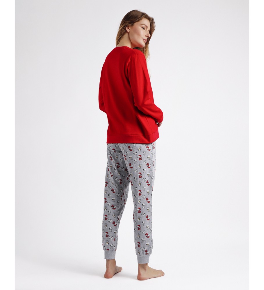 Pijama de manga comprida Aznar Innova Cute & Cuddly Snoopy na cor vermelha