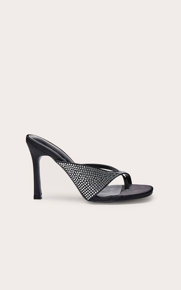Noir Mule À Talon Avec Bride Entre Les Orteils