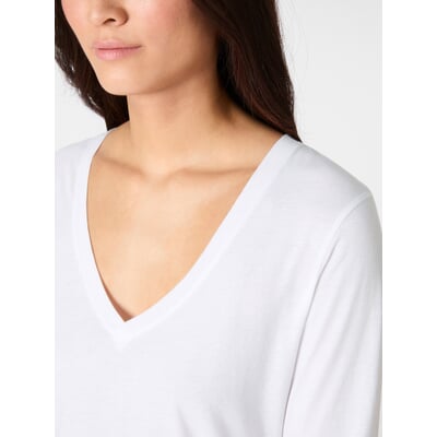 Damen-Longsleeve V-Ausschnitt, Weiß