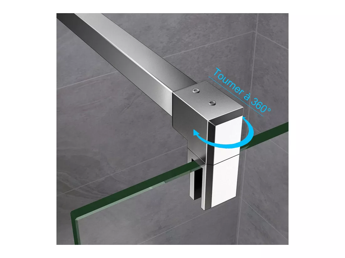 Paroi de douche fixe à l'italienne 120x200cm - 10mm verre trempé anticalcaire - Avec barre de fixation 90cm en carré