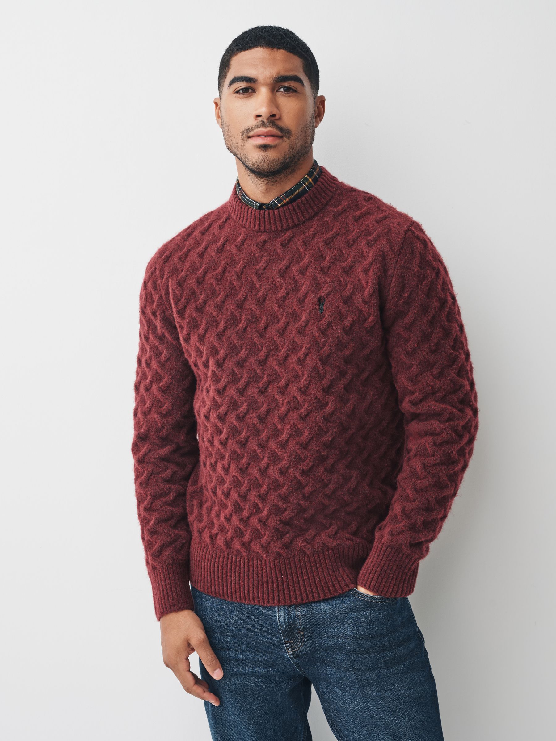 Roestrood - Regular fit trui met overhemdkraag
