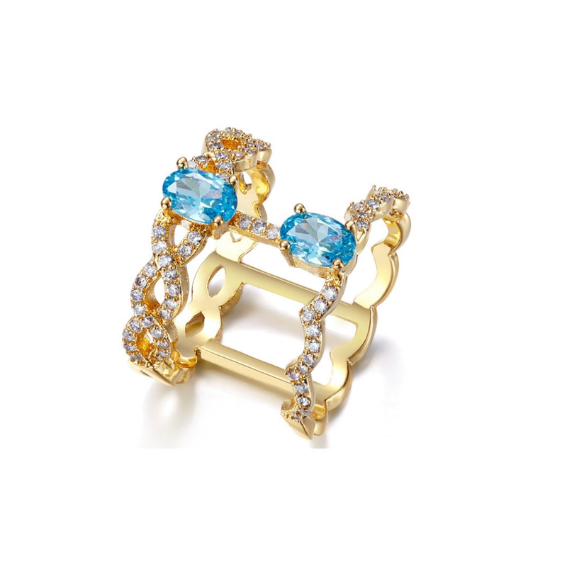 Bague orné de cristal de Swarovski Blanc et Bleu et Plaqué Rhodium