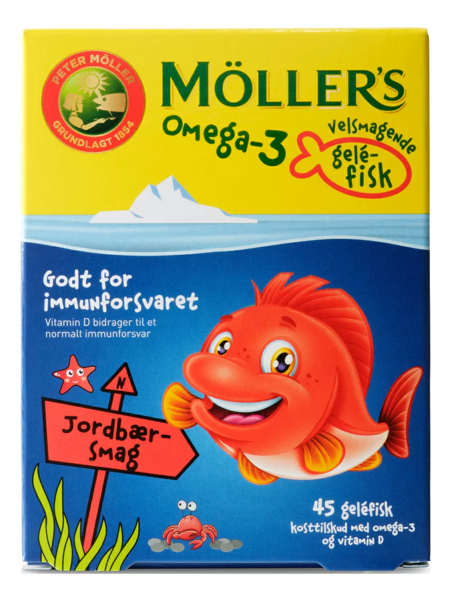 Møllers Omega-3 Gelefisk Jordbær - 45 stk.