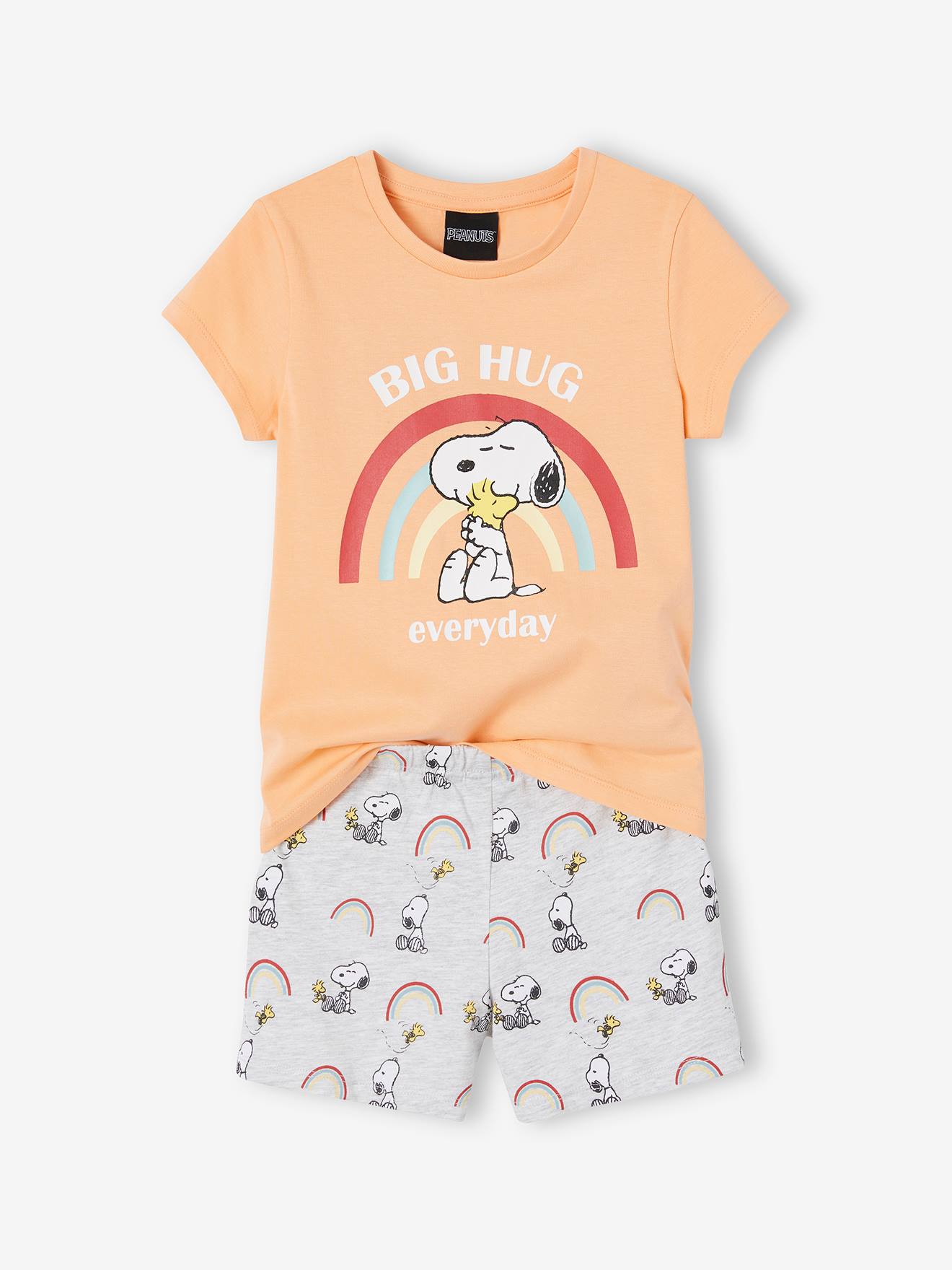 Pijama Snoopy Peanuts® cor pêssego com shorts para meninas