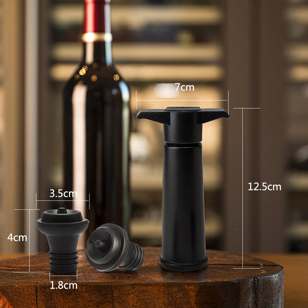 (3-tlg. Set) Vakuum Weinpumpe Flaschenverschluss Stopper - Schwarz