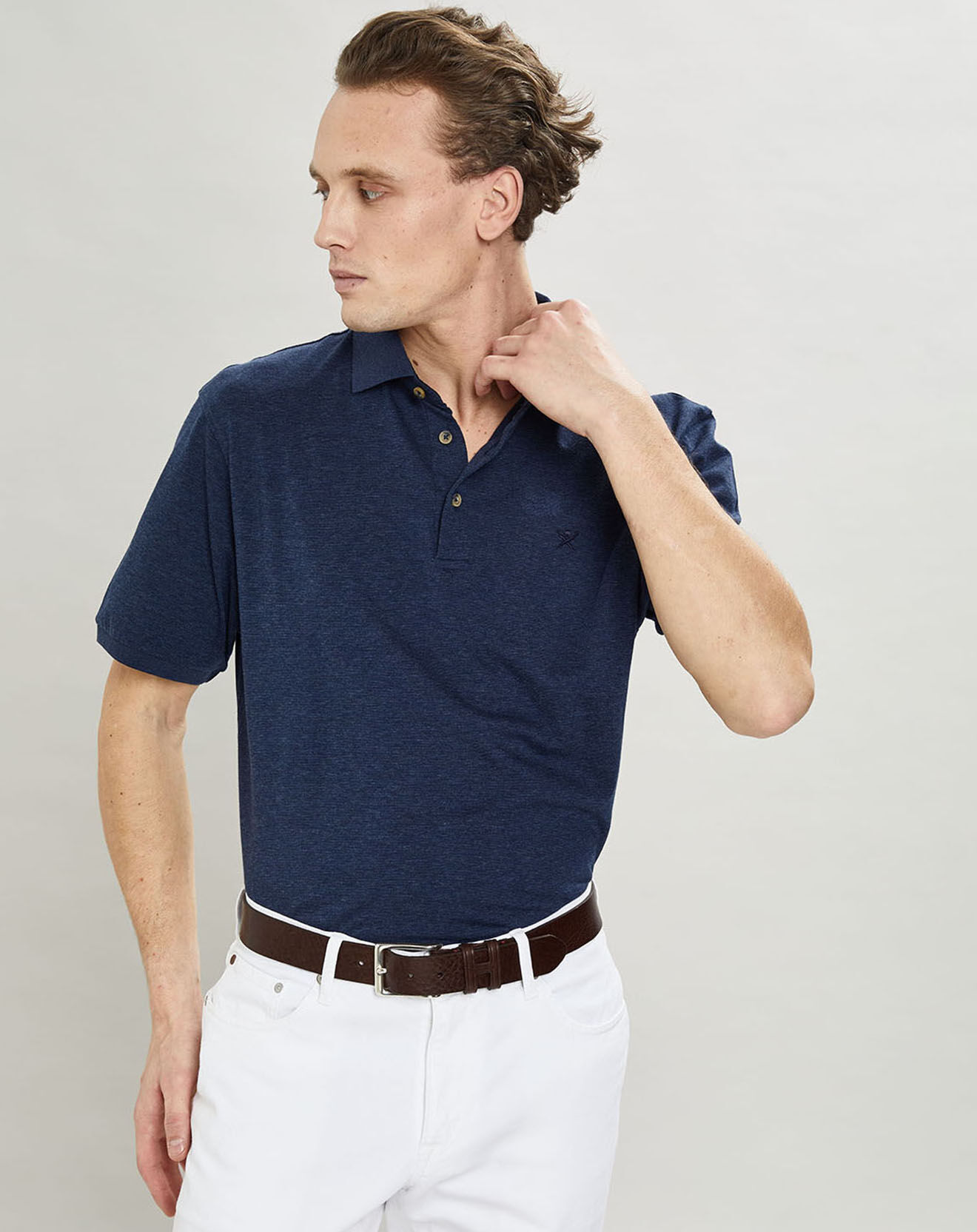 Hackett London Polo chiné mercerisé Classic Fit bleu