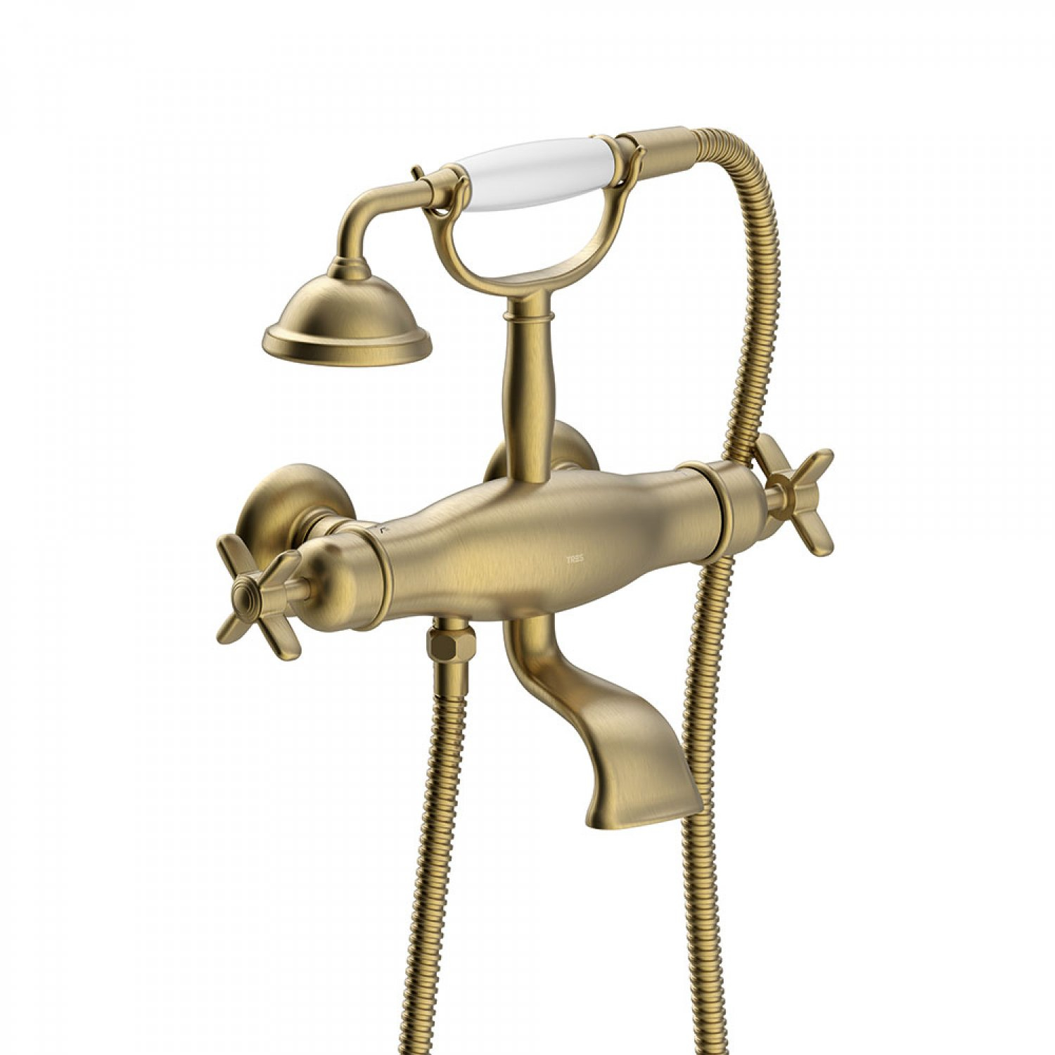 Tres Clasic thermostatische badkraan met handdouche verouderd messing