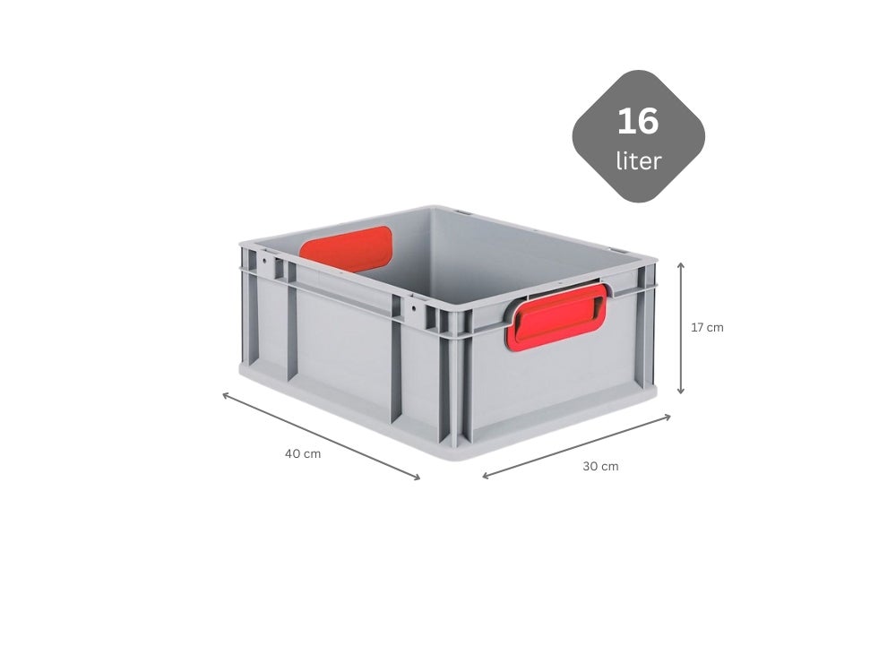 PROREGAL Eurobox Nextgen Kleur HxBxD 17 x 30 x 40 cm 16 liter Handgrepen Rood Gesloten Gladde Bodem Euro Container Transportbox