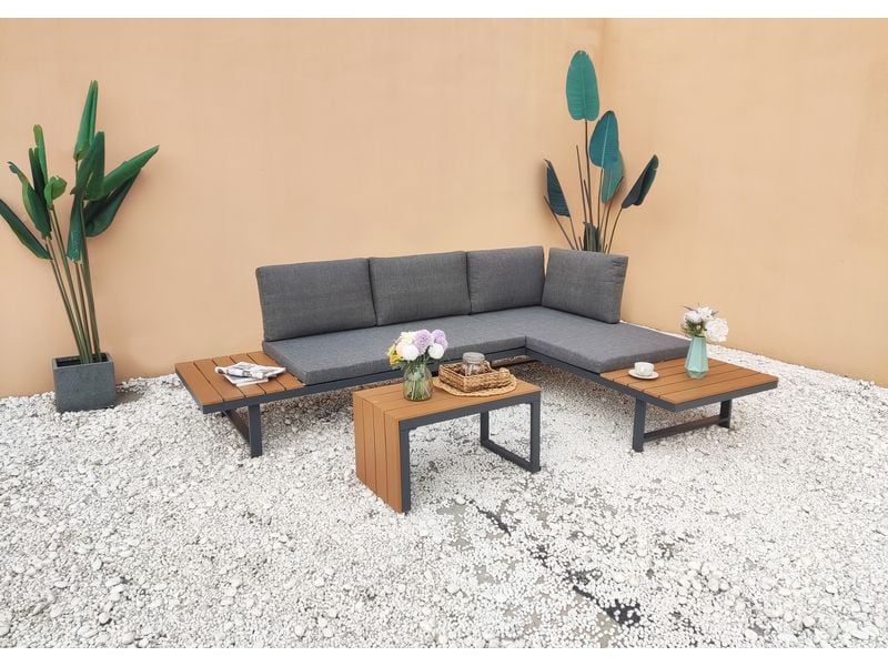 NORDIcated Loungeset Lain Alu Frame Elegantes und vielseitiges Alu-Sofa-Set für drinnen und draussen