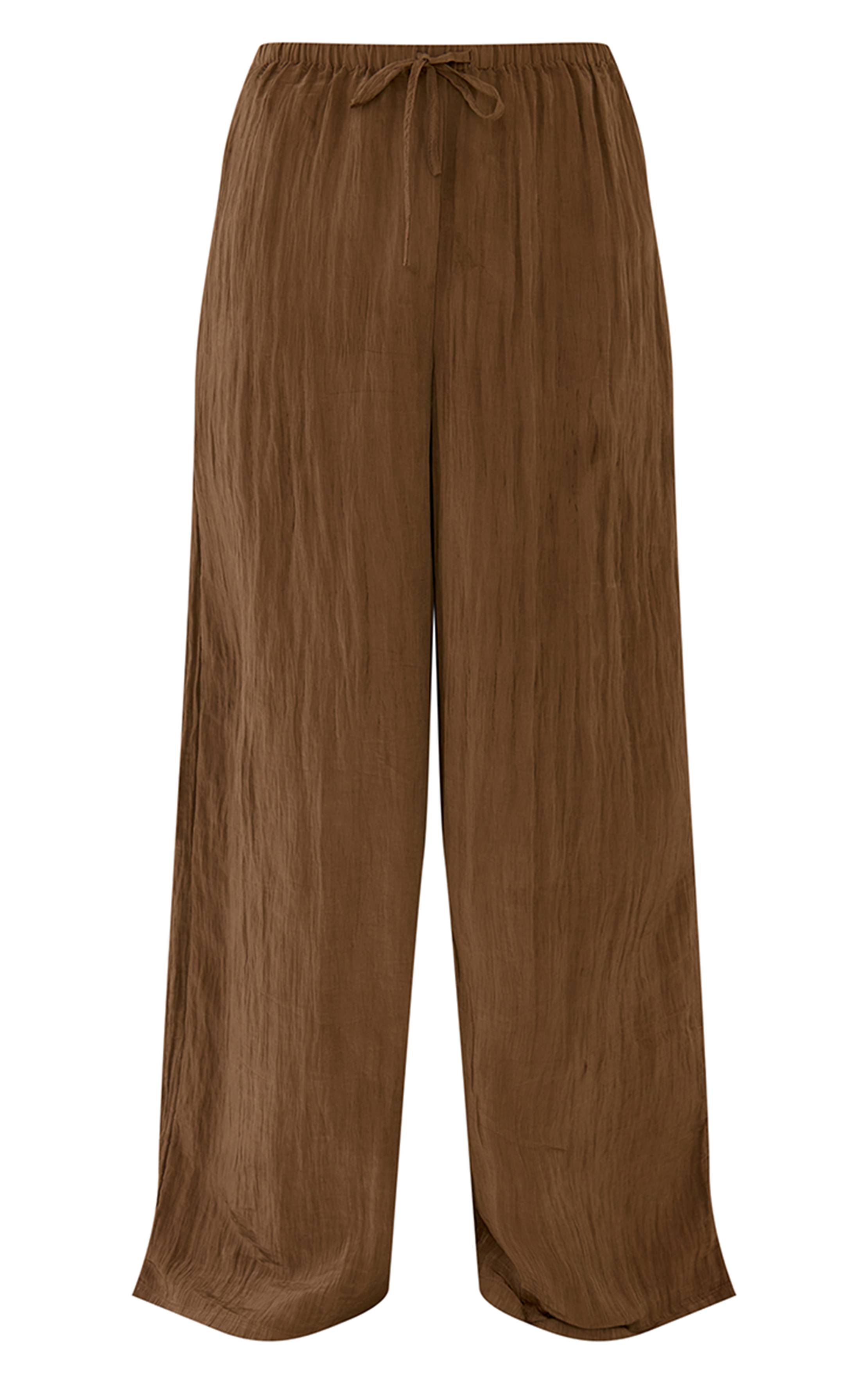 Chocolat Pantalon Taille Basse En Satin Froissé Avec Cordon De Serrage