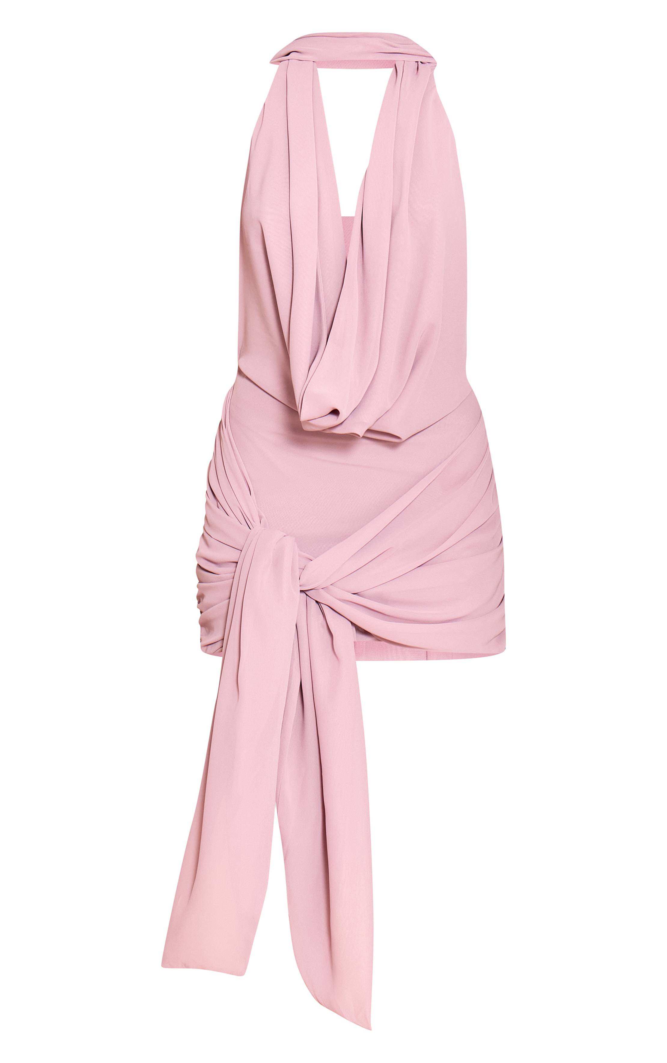 Rose Mini Robe Portefeuille Tissée À Col Licou