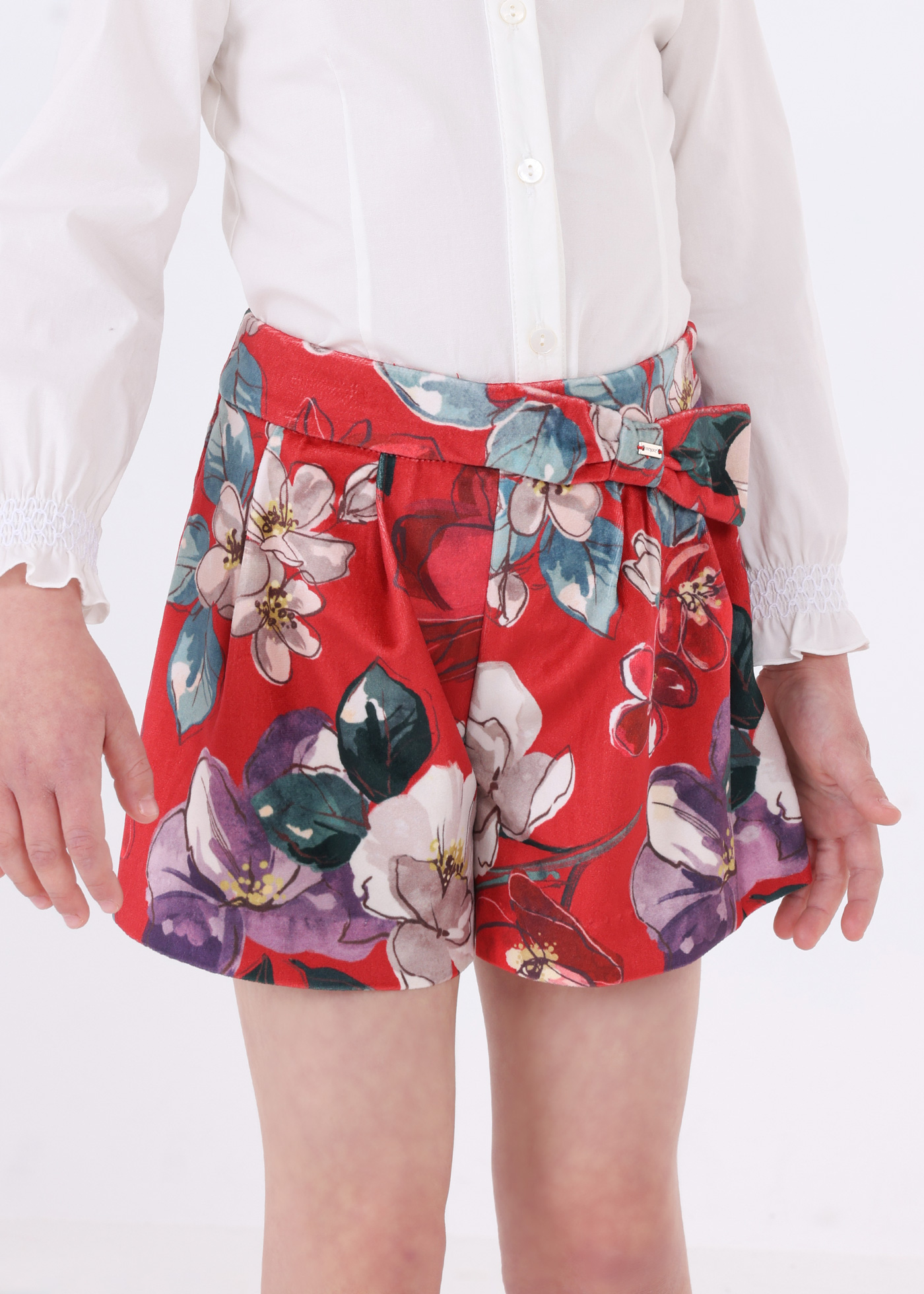 Shorts de veludo estampado para meninas