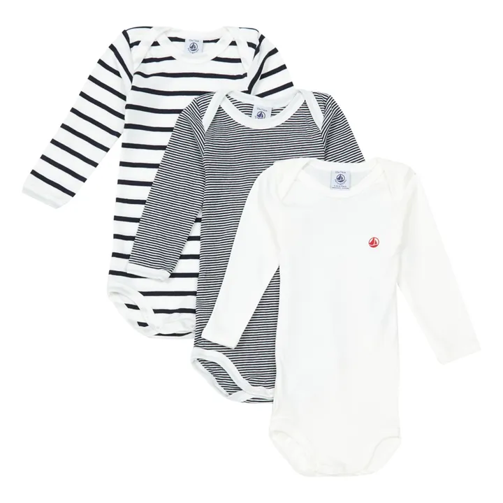 Petit Bateau Lot 3 Bodies Marinière Coton Bio | Bleu