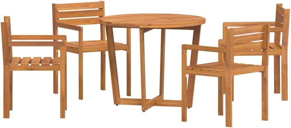 5-teiliges Garten-ESS-Set aus Massivholz Akazie, Ø90cm Runder Tisch mit 4 Stühlen, Geöltes Holz für Terrasse Balkon, Witterungsbeständiges Outdoor-Möbelset