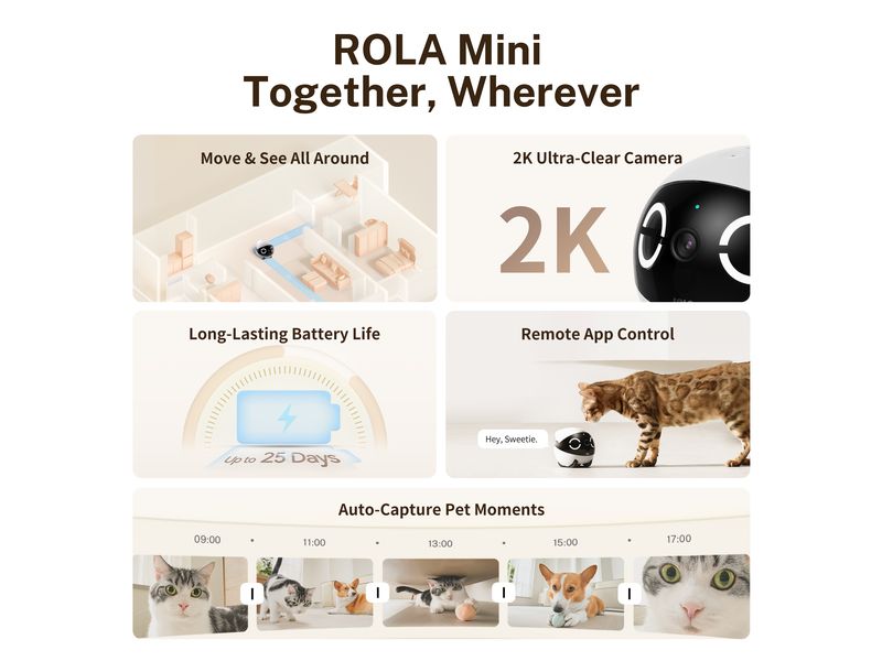 ENABOT Rola Mini Pet Monitor 2k Cam Kleine fahrbare Überwachungskamera