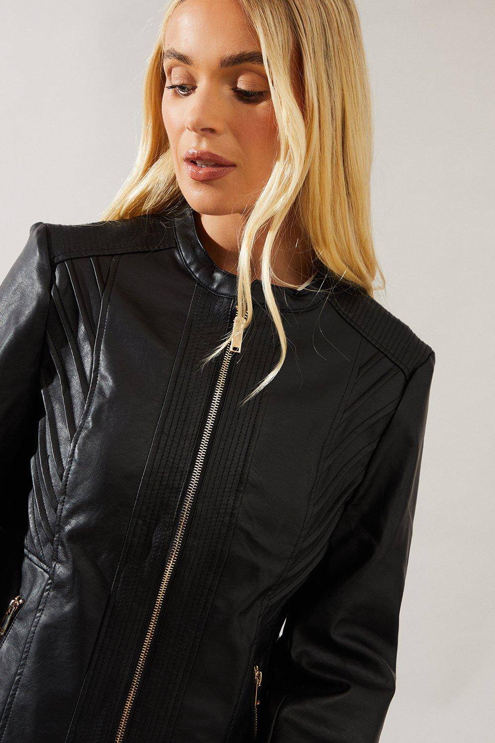 Wallis Veste Petite en synthétique Noir avec Détails de Coutures