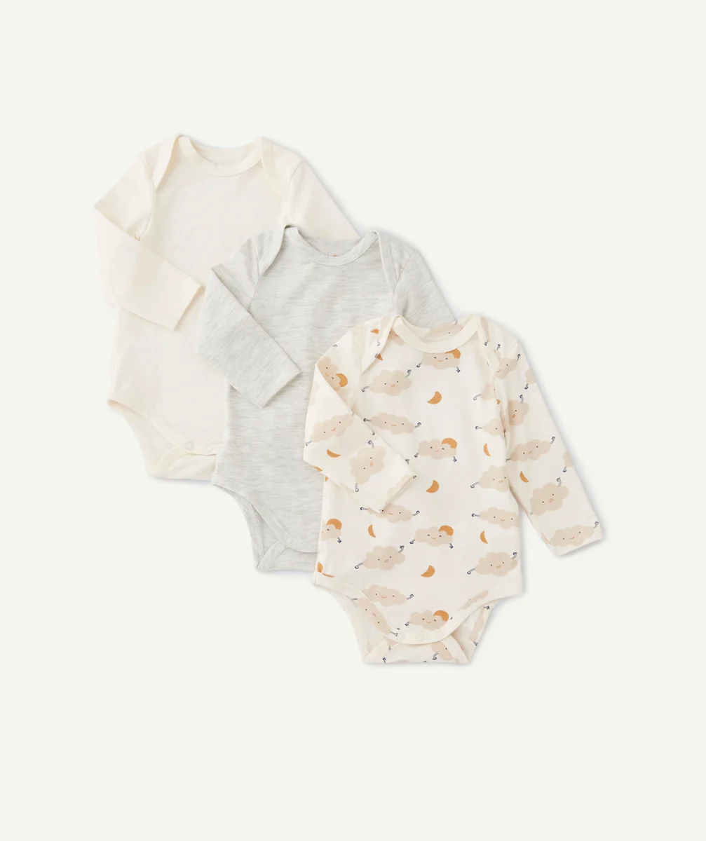 LOT DE 3 BODIES ÉCRU ET GRIS EN COTON BIOLOGIQUE