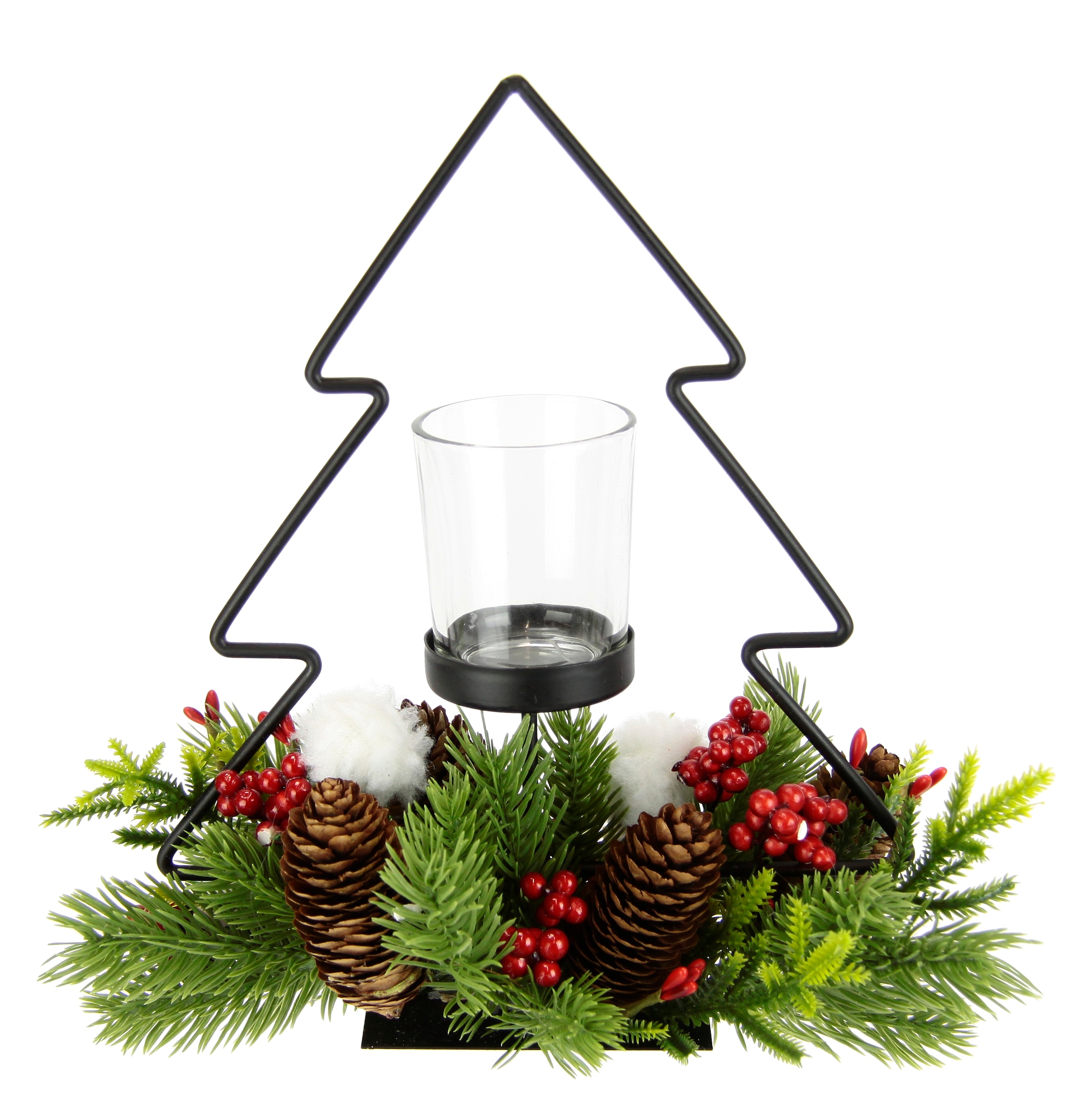 I.GE.A. Teelichthalter »Dekofigur Metall-Tannenbaum mit Glaseinsatz« Tannenzweige Zapfen Kerzenhalter Dekolicht Weihnachtsdeko Windlicht