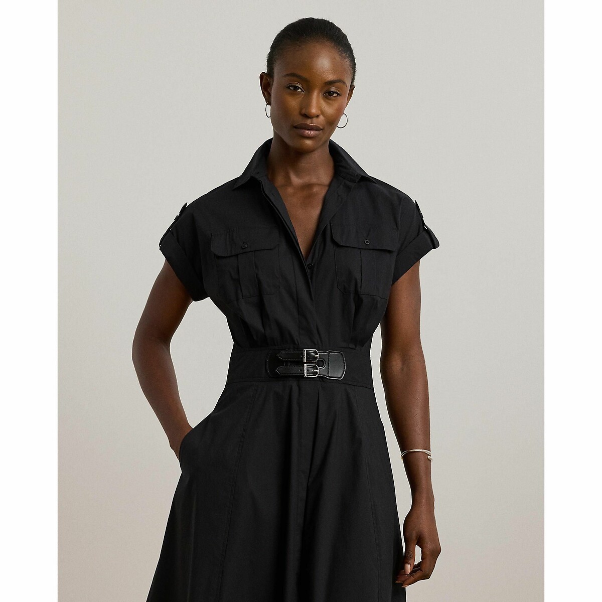 LAUREN RALPH LAUREN<br>Vestido midi com cinto e mangas curtas, MERTICE