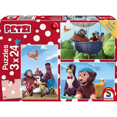 Schmidt Spiele Puzzle - Petzi, Beste Freunde 3 Puzzle je 24 Teile