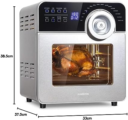 KLARSTEIN AeroVital Cube Chef   Friteuse sans huile, Air fryer, 1700 W, technologie DuoHeating, volume de 14L, 16 programmes, écran tactile, durée: environ 10h, thermostat: 50 220 °C, Inox, Noir : Cuisine et Maison