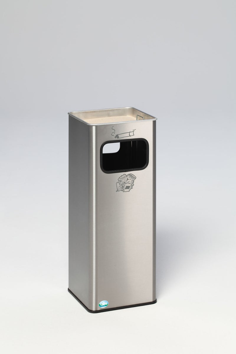 PROREGAL Combinatie-asbak met afgeronde hoeken, 2 compartimenten, 32 liter, HxBxD 66,5 x 26 x 26 cm, roestvrij staal