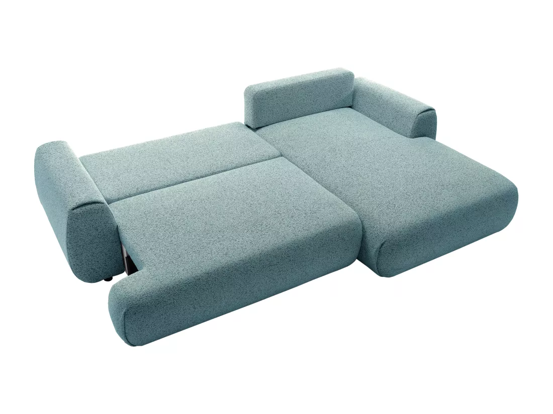 Canapé d'angle droit convertible en tissu texturé bleu MONELIA