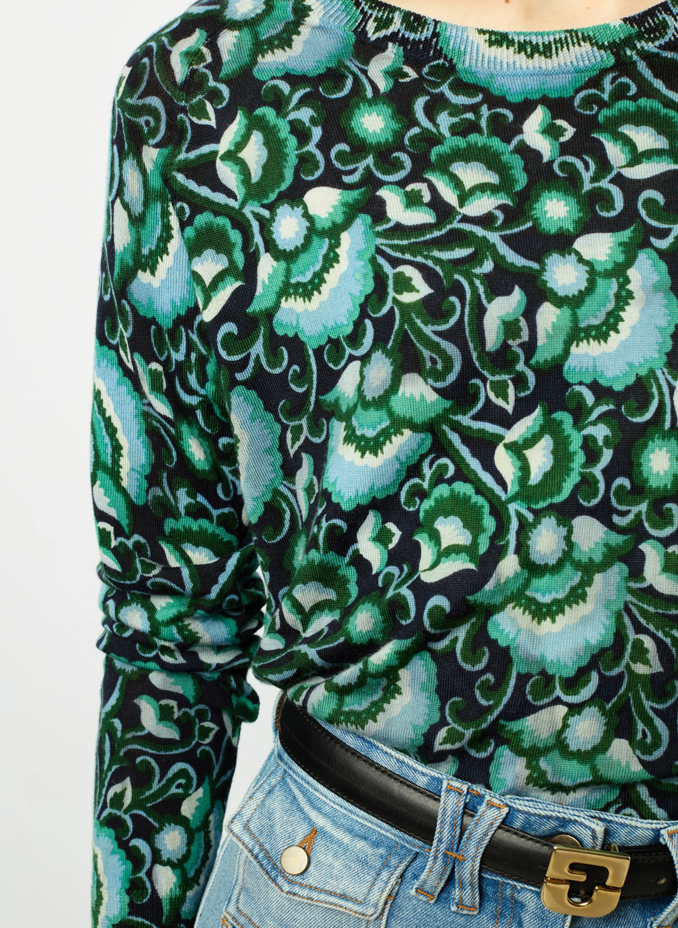 JOANA - Pull ajusté col rond en laine | Vert
