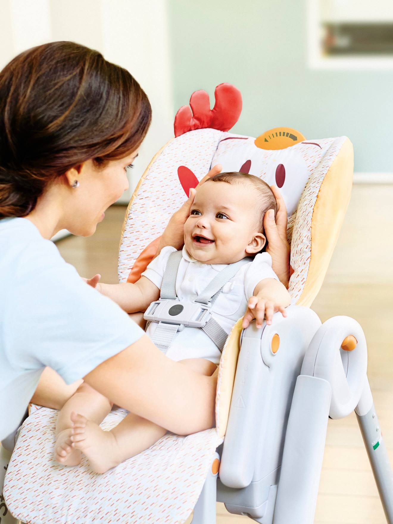 Cadeira alta CHICCO Polly2Start, cinza claro com estampa