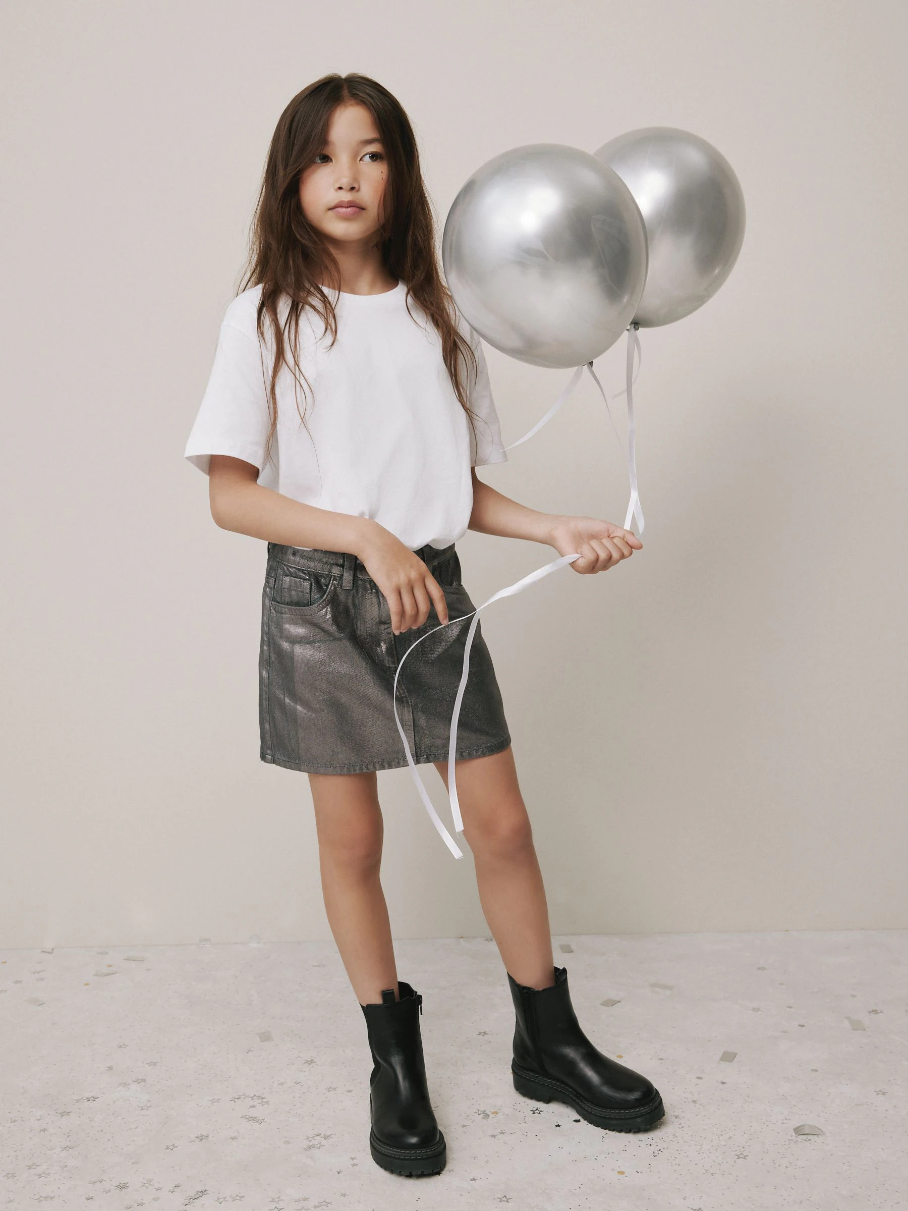 Antraciet - Minirok met folieprint (3-16jaar)