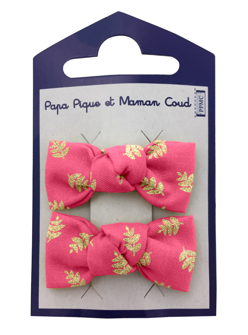 Barrettes Clic-Clac Petits Noeuds Feuillage Or Rose