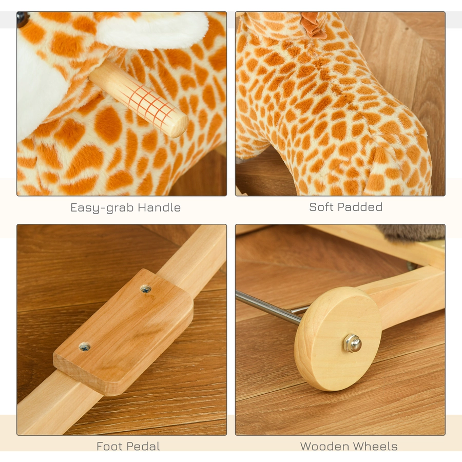 HOMCOM Schaukeltier Spielzeug, Triceratops, Giraffe Gelb