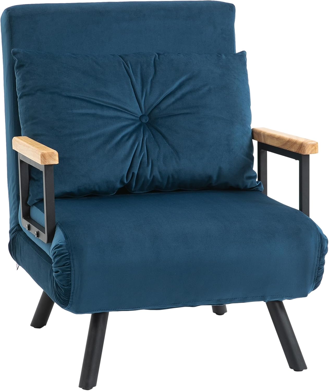 HOMCOM Schlafsessel 4 in 1 Sessel mit Schlaffunktion, 183 x 63 cm Klappbar Schlafsessel mit 5-stufig Verstellbarer Rückenlehne, Lendenkissen und Samtoptik für Wohnzimmer, Blau