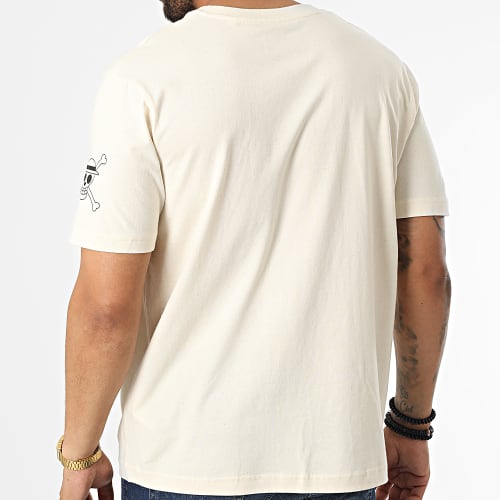 Tee Shirt Oversize Large Front And Sleeve Beige Chiné Noir