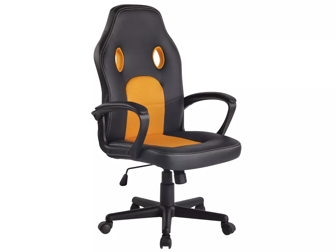 Chaise de bureau - Similicuir & Chrome - Noir / Jaune - Elbing